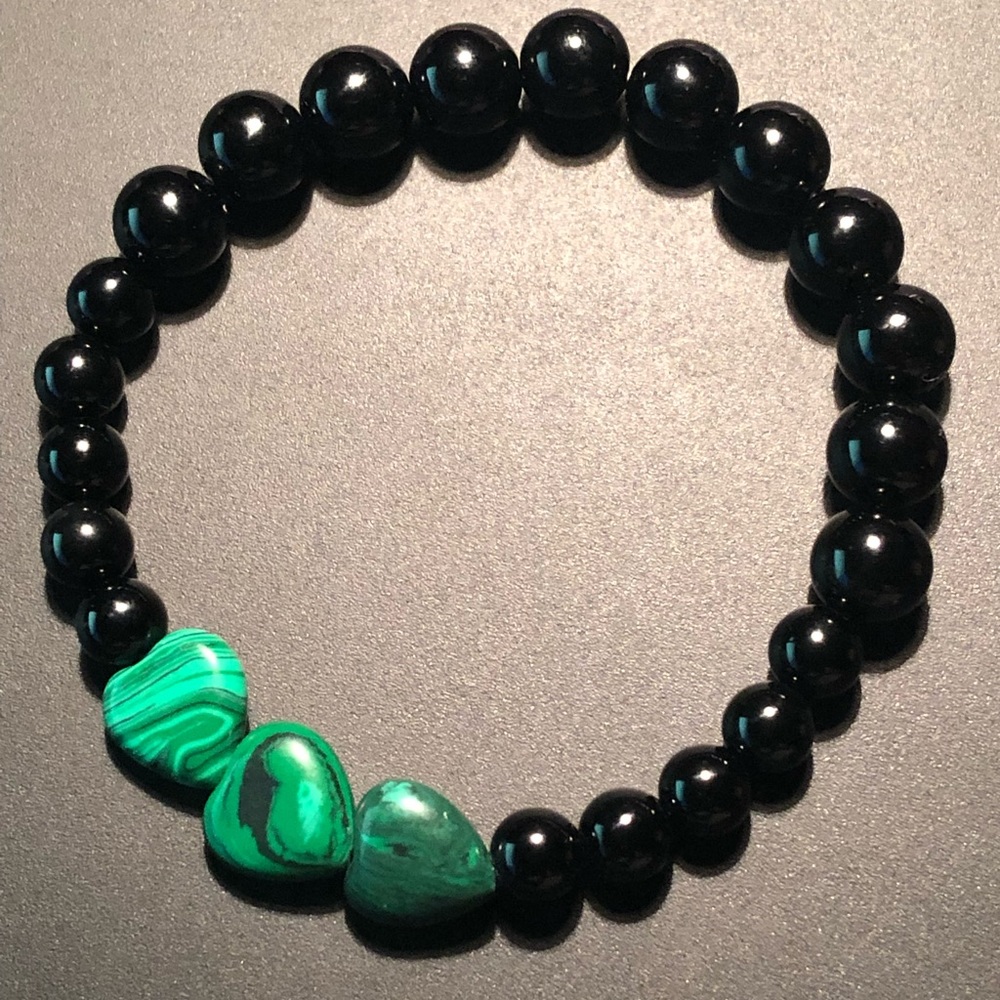 Heart Shaped Malachite x Onyx Bracelet